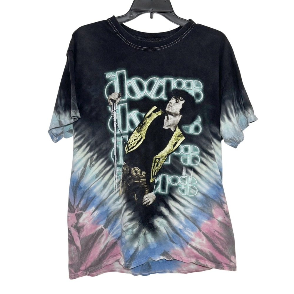The Doors Jim Morrison Tie Dye Graphic T-Shirt Black Blue Pink Mens Medium